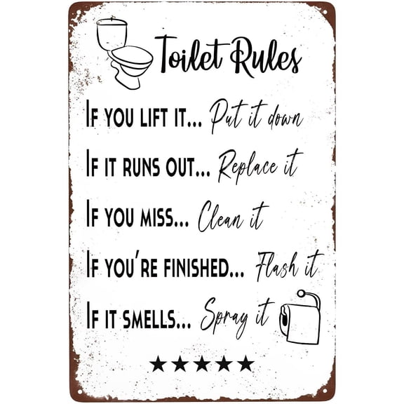 Funny Rustic Bathroom Metal Signs Vintage Toilet Rules Sign Retro Poster Wall Art Tin Sign Funny Decorations for Bathroom Farmhouse Toilet Wall Decor Plaque Size: 8 x 12 inch