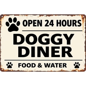 Funny Rustic Vintage Metal Tin Sign, Modern Wall Art Decor Plaque for Dog Food Station, Door Name Plate, Home Patio Garden Bar Garage, 12x8 Inch