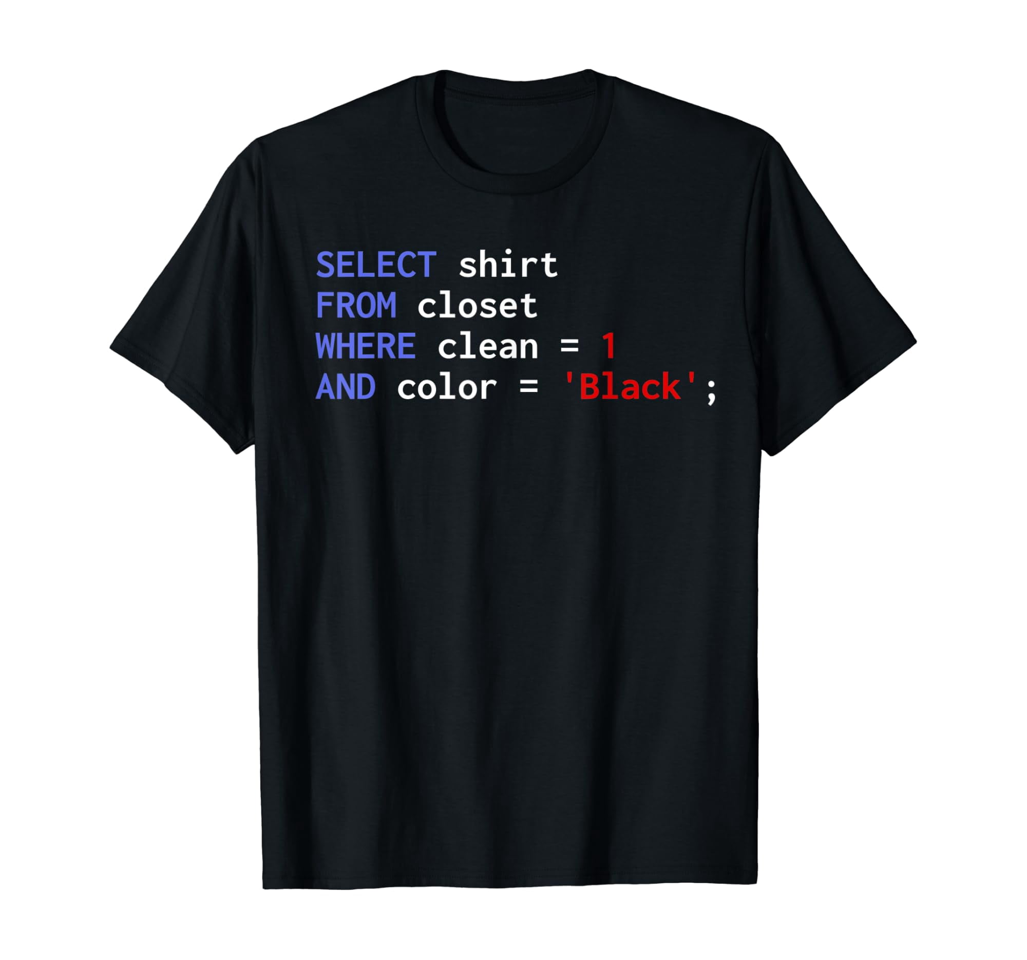 Funny SQL Query Programmer Select Shirt From Closet Clean T-Shirt ...