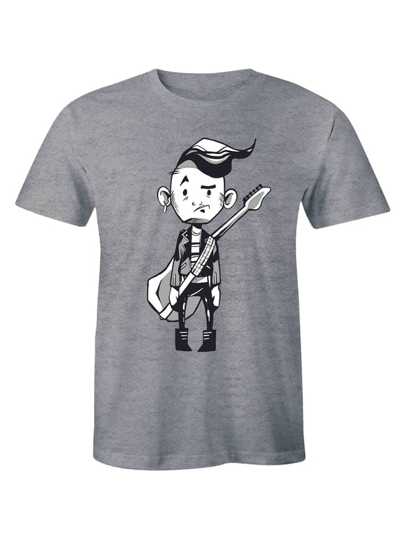 Funny Sad Face Boy Guitar Short Sleeve Crew Neck for Men Gitf T-Shirt