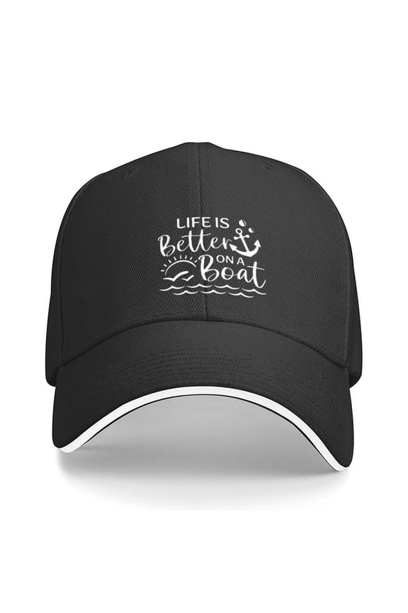 Funny Sailor Hats Life Is Better on A Boat Print Baseball Cap Adjustable Strap for Running Workouts and Outdoor Activities All Seasons,Adult One Size Fits All