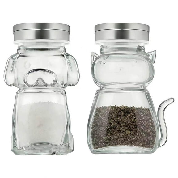 Funny Salt and Pepper Glass Bottle, Cute Animal Cat & Dog Salt and Pepper Shaker Containers, Glass Bottle with Stainless Steel Lids, for Kitchen Cooking, Bbq, Bar, Table, Rv, Camp