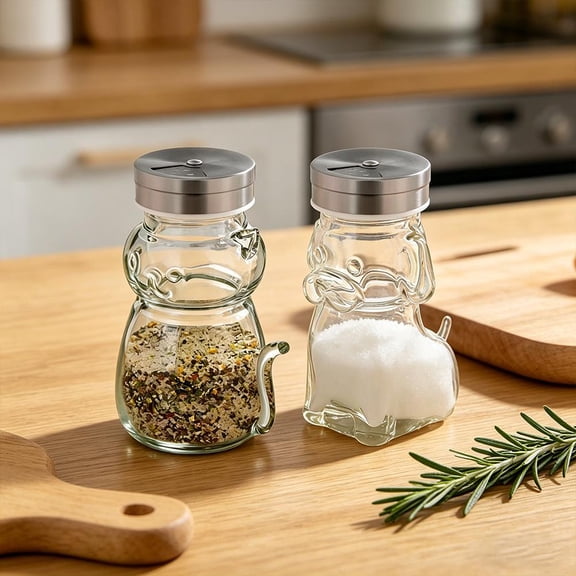 Funny Salt and Pepper Glass Bottle, Cute Animal Cat & Dog Salt and Pepper Shaker Containers, Glass Bottle with Stainless Steel Lids, for Kitchen Cooking, Bbq, Bar, Table, Rv, Camp