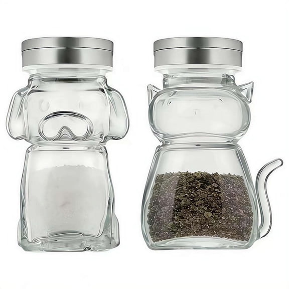 Funny Salt and Pepper Glass Bottle,Cute Animal Cat & Dog Salt and Pepper Shaker Containers with Stainless Steel Lids,Clear Glass Farmhouse Kitchen Decor for Kitchen Cooking BBQ Bar Camping