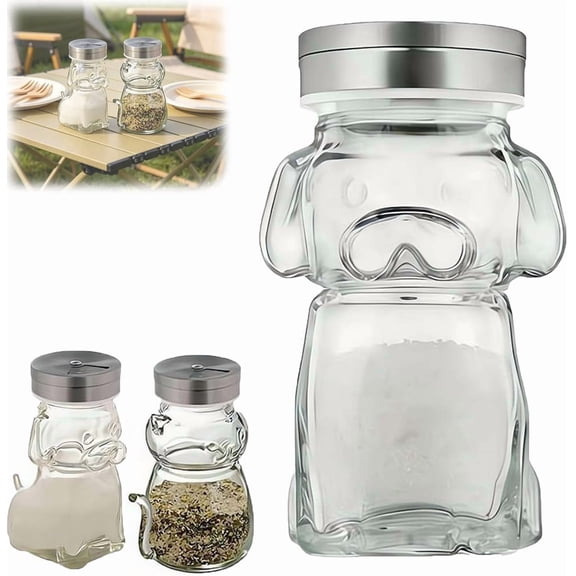 Funny Salt and Pepper Glass Bottle,Cute Salt Pepper Containers with Glass Bottle & Stainless Steel Lids,Cute Cat and Dog SaltPepper Shakers for Kitchen Cooking, Bbq, Bar, Table, Rv, Camping Dog,1pcs