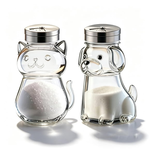 Funny Salt and Pepper Glass Bottle, Cute Animal Cat & Dog Salt and Pepper Shaker Containers, for Kitchen Cooking, BBQ, Bar, Table, Rv, Camp