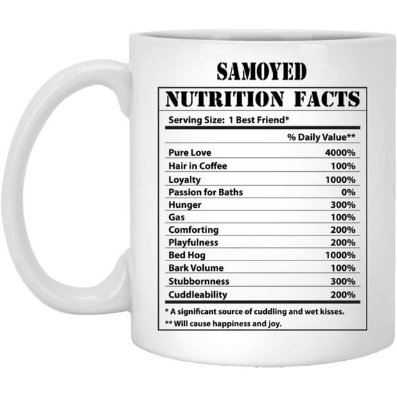Funny Samoyed Nutritional Facts Coffee Mug Dogs Lovers Birthday Gifts 2022 Christmas Nutrition Cup Ceramic White 11oz
