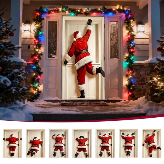 Funny Santa Backside Door Banner, Humorous Christmas Door Decor, Holiday Welcome Sign for Front Door, Festive Indoor Wall Hanging for Family Gatherings, Amusing Santa Mooning Gift Art for Akmoler