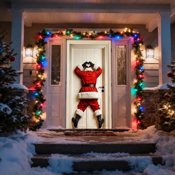 Funny Santa Backside Door Banner, Humorous Christmas Door Decor, Holiday Welcome Sign for Front Door, Festive Indoor Wall Hanging for Family Gatherings, Amusing Santa Mooning Gift Art for Akmoler