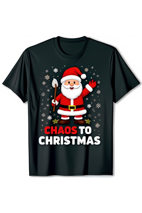 Funny Santa Chaos Black T-Shirt Mischievous Santa Graphic Tee for Christmas Fun