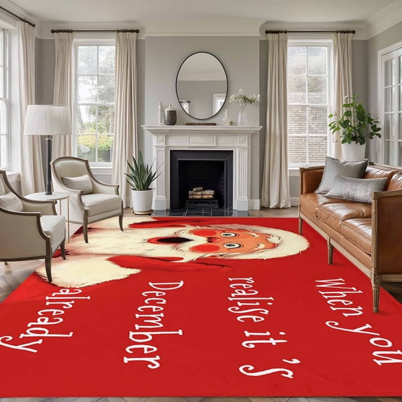 Funny Santa Claus Area Rugs 5'x8', Washable Small Throw Rugs for Classroom Bedroom, Red Christmas Winter Retro Indoor Outdoor Rug Non-Slip Low Pile Carpet Runner Reversible Floor Mats