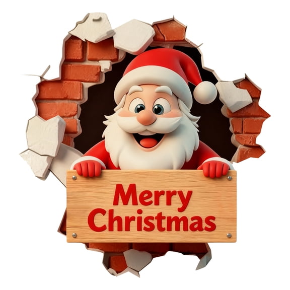 Funny Santa Claus Break Through Wall 3D Sticker for Christmas Holiday Home Decor Removable Art A