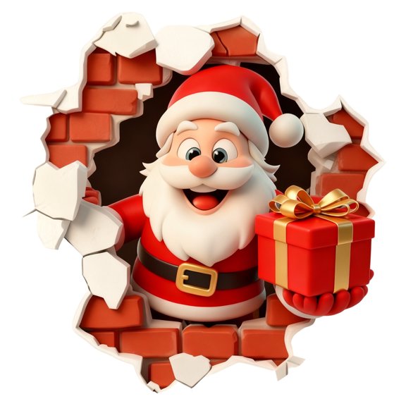 Funny Santa Claus Break Through Wall 3D Sticker for Christmas Holiday Home Decor Removable PVC Art C