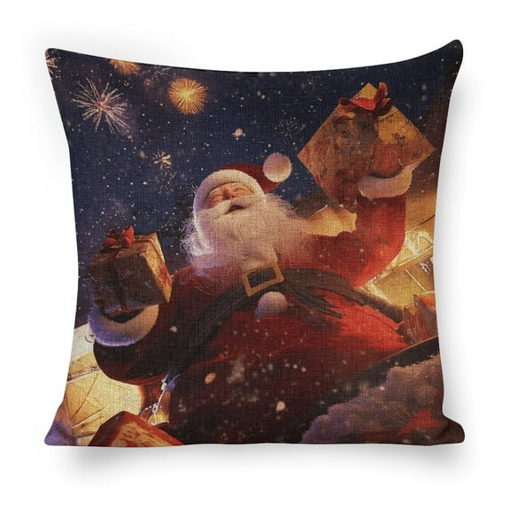 Funny Santa Claus Christmas Farmhouse Pillow Covers Rustic Linen Decorative Pillows Square Cushion Covers for Couch Sofa Bedroom Home Decor