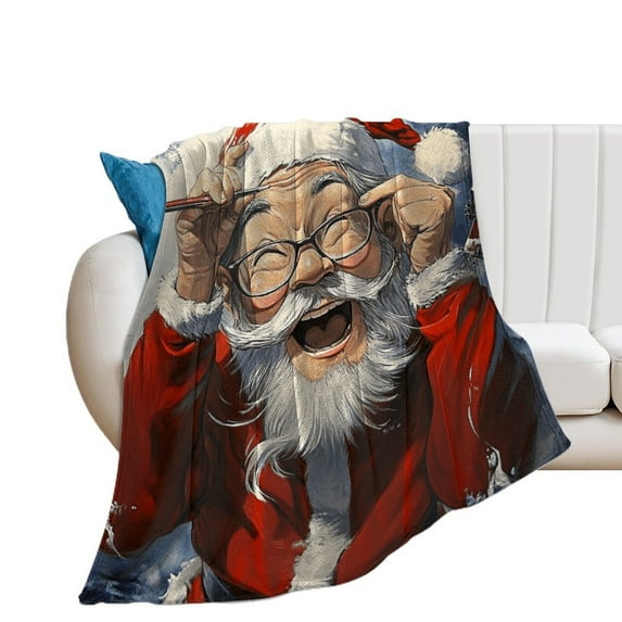 Funny Santa Claus Christmas Flannel Throw Blanket for Gifts for Women Men Girls Boys All Seasons