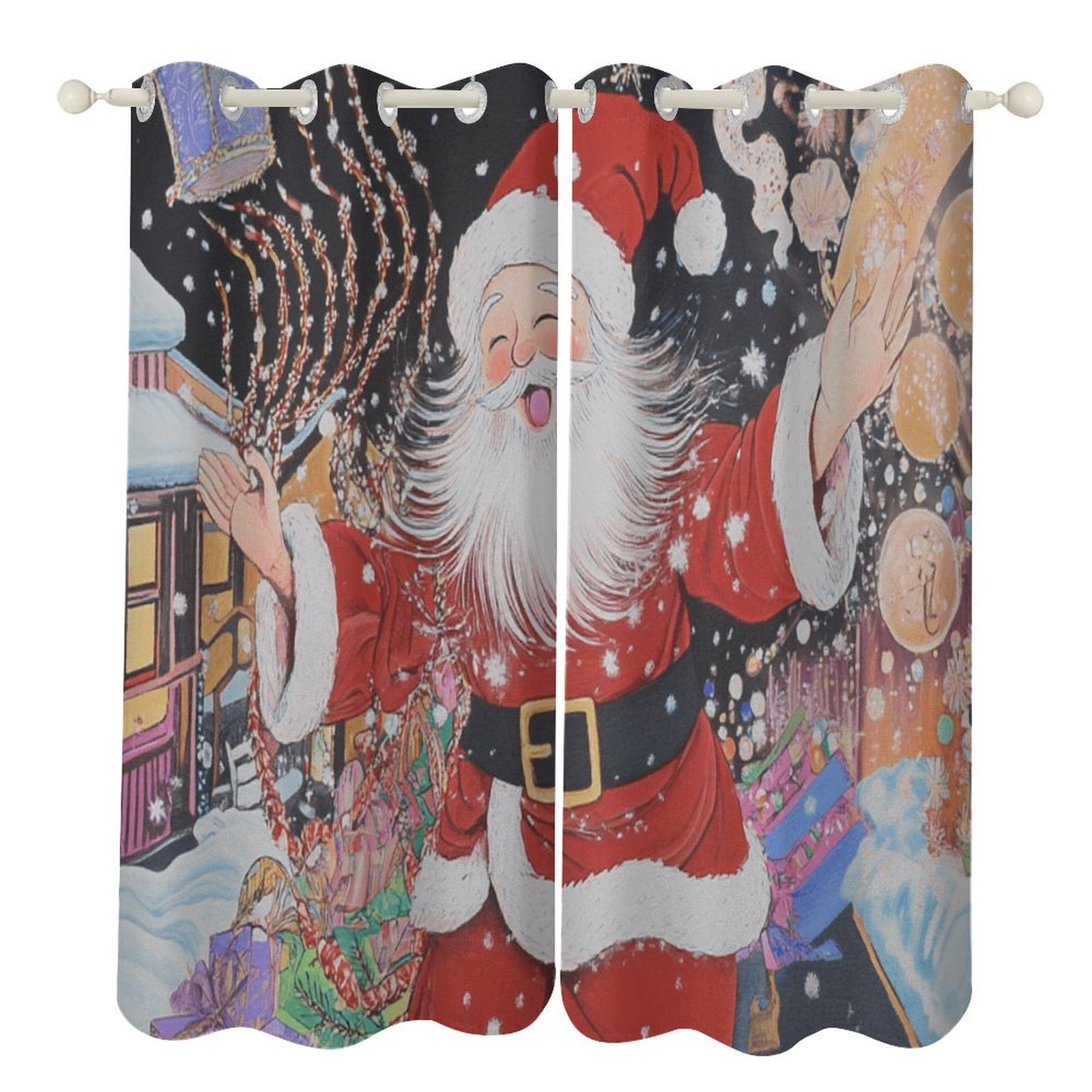 Funny Santa Claus Christmas Modern Window for Living Room Curtains for ...