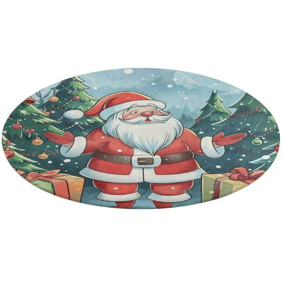 Funny Santa Claus Christmas Round Small Area Rug, Print Non Slip Washable Floor Mat, Soft Throw Rug for Living Room, Powder Room Entryway, Bathroom, Bedside