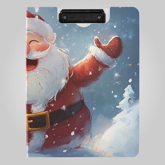 Funny Santa Claus Christmas Snow Foldable Binder Folder Clipboard with Pen Slot Double Clips A4 Size File Storage