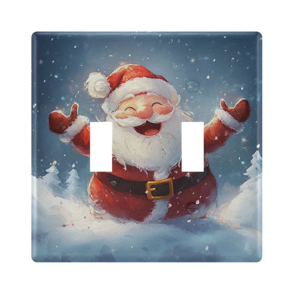 Funny Santa Claus Christmas Snow Light Switch Cover Electrical Outlet Cover Replaceable Wall Plates 2-Gang