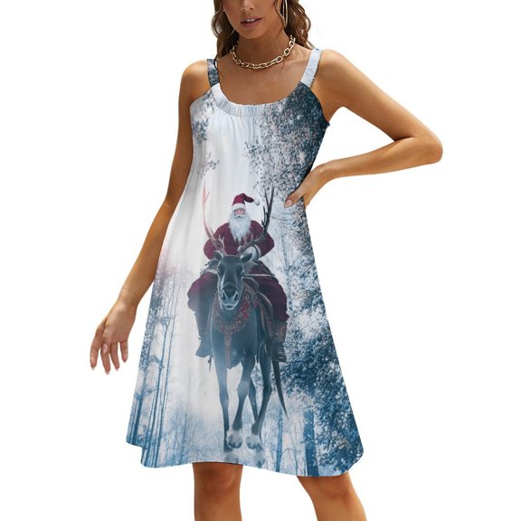 Funny Santa Claus Christmas Women's Summer Dresses 2025 Beach Casual Sleeveless Floral Print Tank Loose Sundress