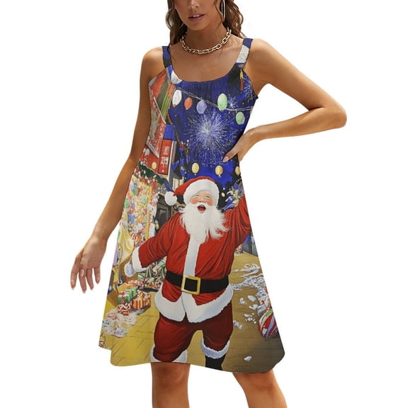 Funny Santa Claus Christmas Womens Summer Dresses Casual Sleeveless Tshirt Sundresses Vacation Beach Cover Up Dress