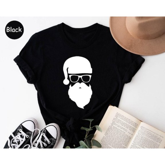 Funny Santa Claus Graphic Tee,Christmas T-Shirt for Women, Holiday Novelty Top,Round neck,Causal,cotton,black,S-5XL