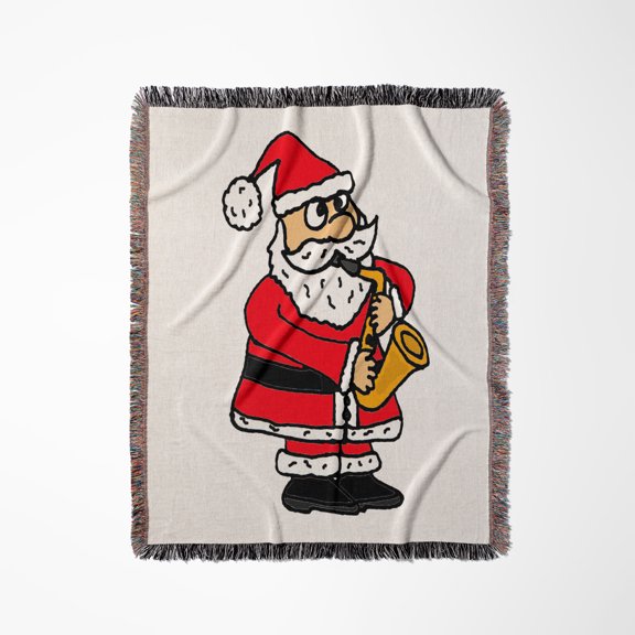 Funny Santa Claus Playing Saxophone Christmas Art, Woven Blanket