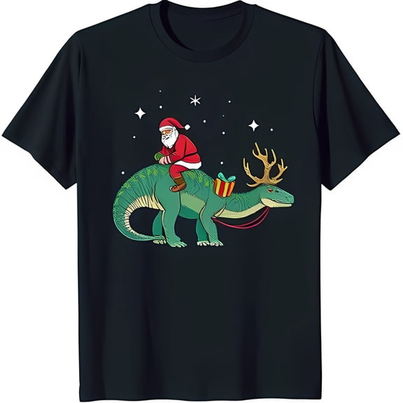 Funny Santa Claus Riding Graphic Black T-Shirt for Christmas Lovers