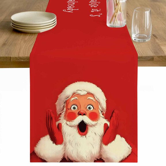 Funny Santa Claus Table Runner 48 Inches Long Farmhouse Dress Scarves, Red Christmas Winter Retro Dining Tablerunner for Coffee Table/Kitchen Island/Party Décor, 13" x 48"
