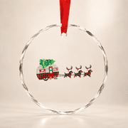 Funny Santa Dachshund Dog Sleigh Christmas Pet Camper Van Glass Ornament