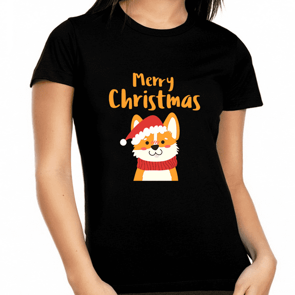 Funny Santa Dog Christmas Shirt Funny Plus Size Christmas Shirts for Women Plus Size Funny Christmas Shirt