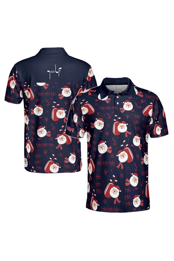 Funny Santa Golf Red Navy Shirt Custom Your Name, Christmas Gifts For Golfers 3D Polo Shirt Size S-5XL
