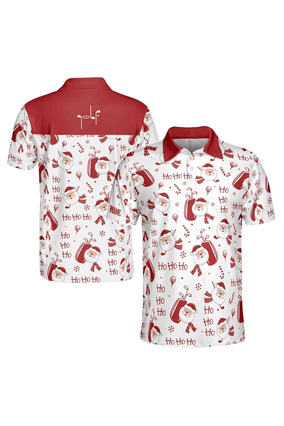 Funny Santa Golf Red White Shirt Custom Your Name, Christmas Gifts For Golfers 3D Polo Shirt Size S-5XL