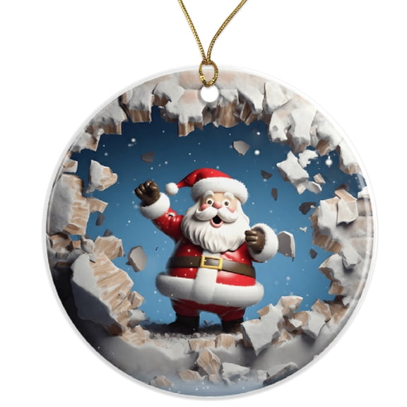 Funny Santa Ornament Breaking Through Wall – Christmas Decor – Festive Holiday Decoration – Xmas Ornament – Santa Claus Holiday Ornament Ceramic Ornament ORNW0206