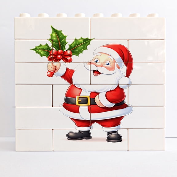 Funny Santa Printed Building Block Sign Christmas Decoration & Centerpieces for Table, Gift Ideas for Mom, Dad, & Significant Other