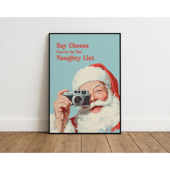 Funny Santa Selfie Poster – Retro Christmas Wall Art For Living Room, Unframed Canvas Size 12x18