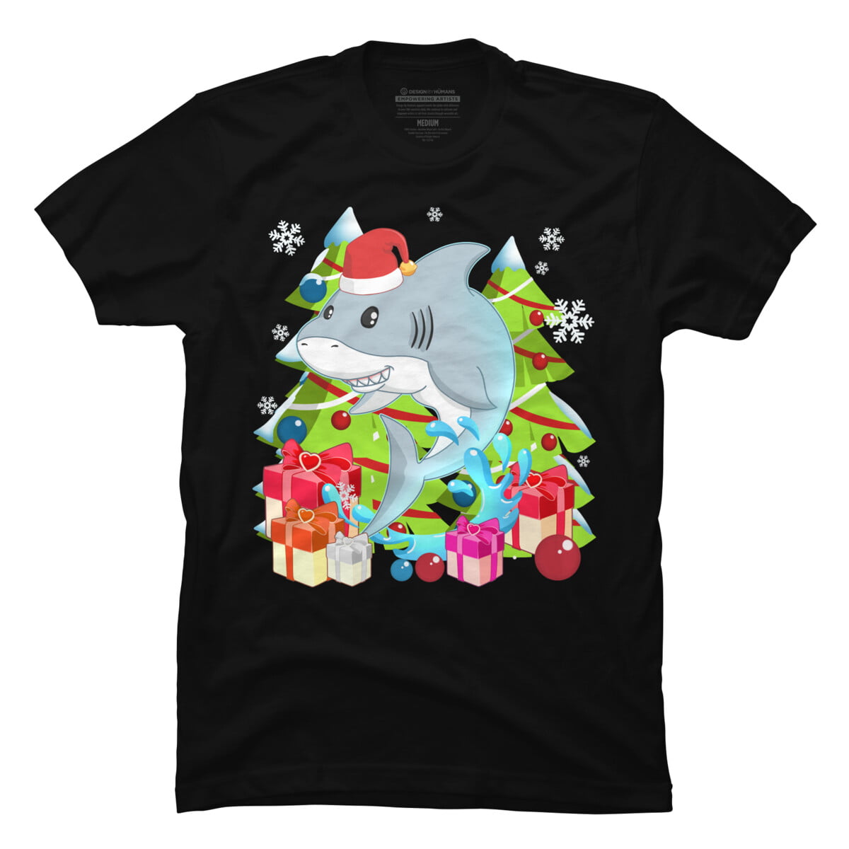 Mens Santa Jaws T Shirt Cool Christmas Gift Shark Funny Graphic Adult Humor  (Black) - XL 