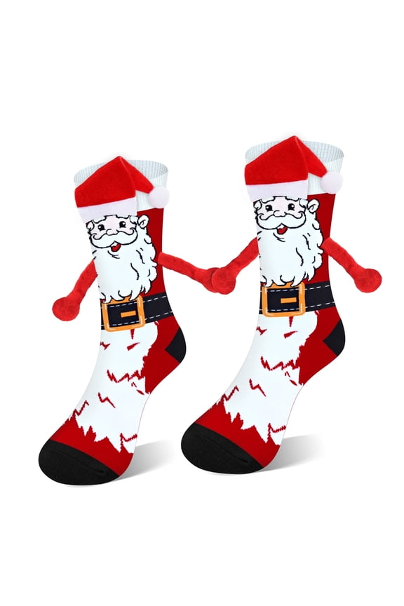 Funny Magnetic Holding Hands Christmas Socks for Men Women Teens Boys - Holiday Novelty Fun Crew Funky Cute Crazy Silly 3D Cartoon Socks - Secret Santa Xmas Christmas Gag Gifts Idea Stocking Stuffer
