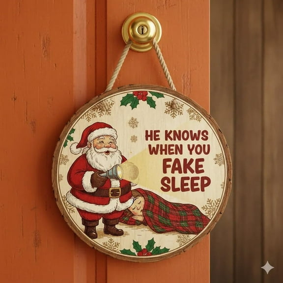 Funny Santa Surveillance Squad Christmas Door Sign,Wooden Merry Xmas Hanging Decoration,Holiday Humor Home Office Wall Door Decor for Front Entry Porch,Christmas Party Gift Accent-C
