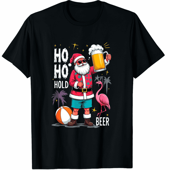 Funny Santa With Sunglasses And Beer Christmas in July T-Shirt for Men and Women