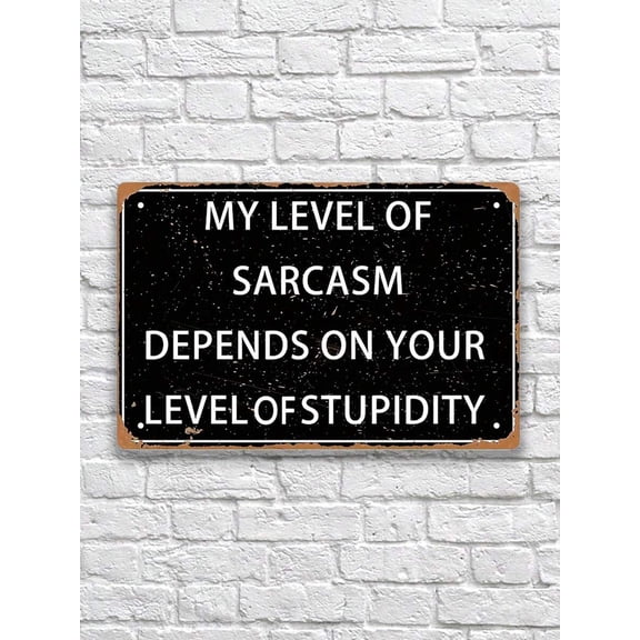 Funny Sarcasm Sign, Bedroom Metal Tin Sign, Garage Decor For Men Cave Shop Sign, My Level Of Sarcasm Depends On Your Level Of Stupidity Sign Bar Sarcastic Sign For Office Wall 8x12 Inch