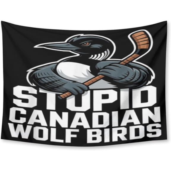 Funny Sarcastic Animal Stupid Canadian Wolf Bird Loon Tapestry,Aesthetic Wall Hanging decor for Living Room Bedroom (30" x 40")