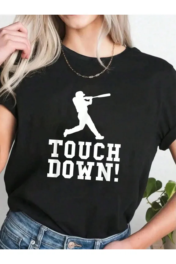 Funny Sarcastic Baseball Touchdown Graphic T-Shirt Retro Sports Humor Tee for Men and Women