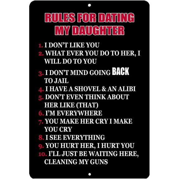 Funny Sarcastic Dad Father Metal Tin Sign Wall Decor Man Cave Rules To Date Daughter