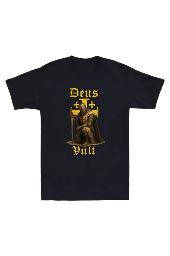Funny Sarcastic Deus Vult Warrior Of Christ Jerusalem Cross Design Unisex T-Shirt Z2375, for Men & Women, up to Size 5XL