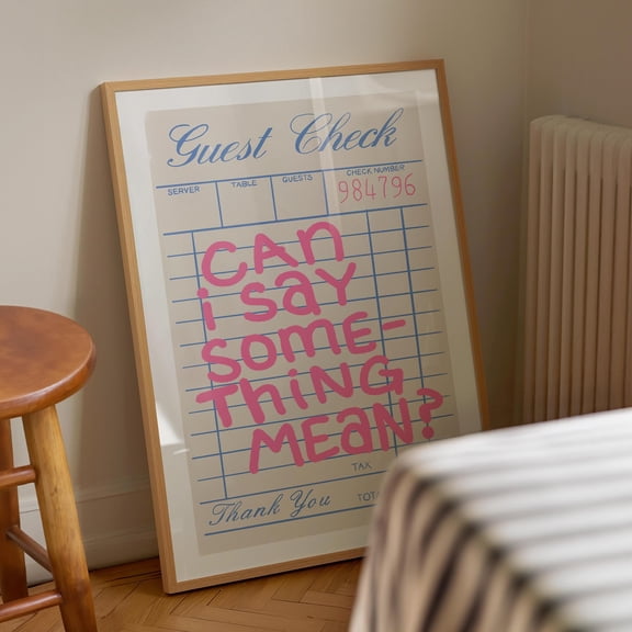 Funny Sarcastic Diner Guest Check Print: Pink or Orange Typography (Download), Poster Only