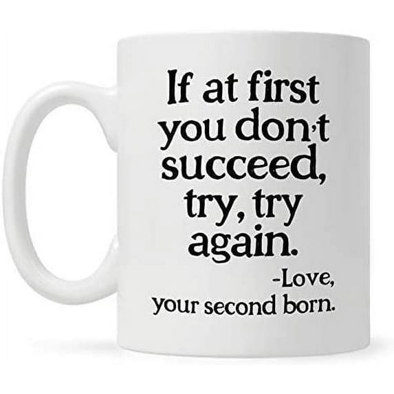 Funny Sarcastic Gag Coffee Mug for Parents Mom Dad Birthday, If at First You Don't Succeed Cup from Daughter Son 11 OZ, White