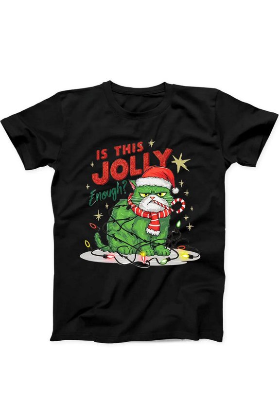 Funny Sarcastic Grumpy Christmas Cat Holiday Pun Black Tee Shirt,for men & women up to 5XL