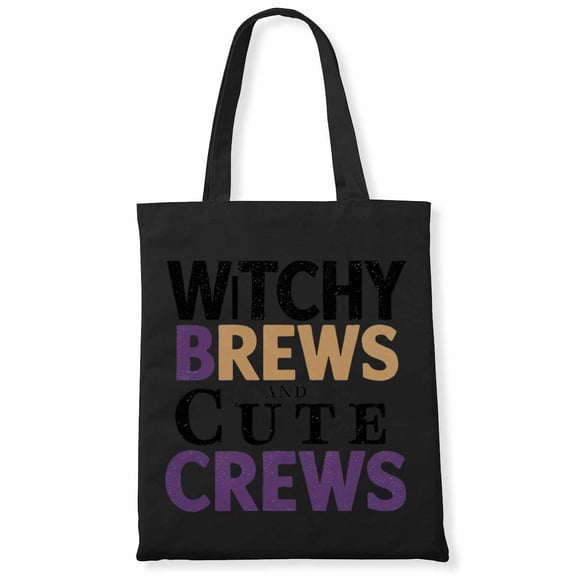Funny Sarcastic Halloween Horrible Spooky Witchy Brews and Cute Crews Canvas Bag 1Pc