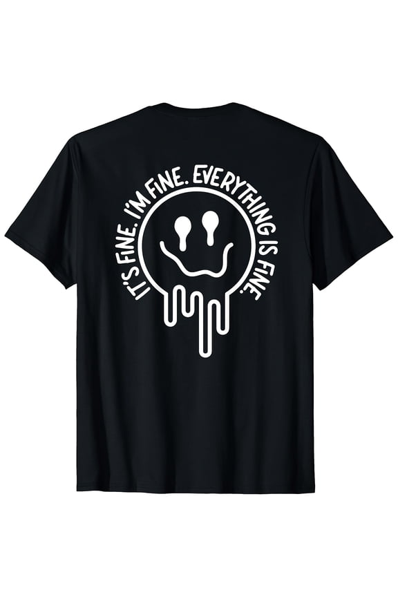 Funny Sarcastic Melting Smiley Face Everything Is Fine Graphic T-Shirt - Retro Aesthetic Moody Smile Tee for Men and Women - Humorous Social Anxiety Sarcasm Streetwear Fashion Top